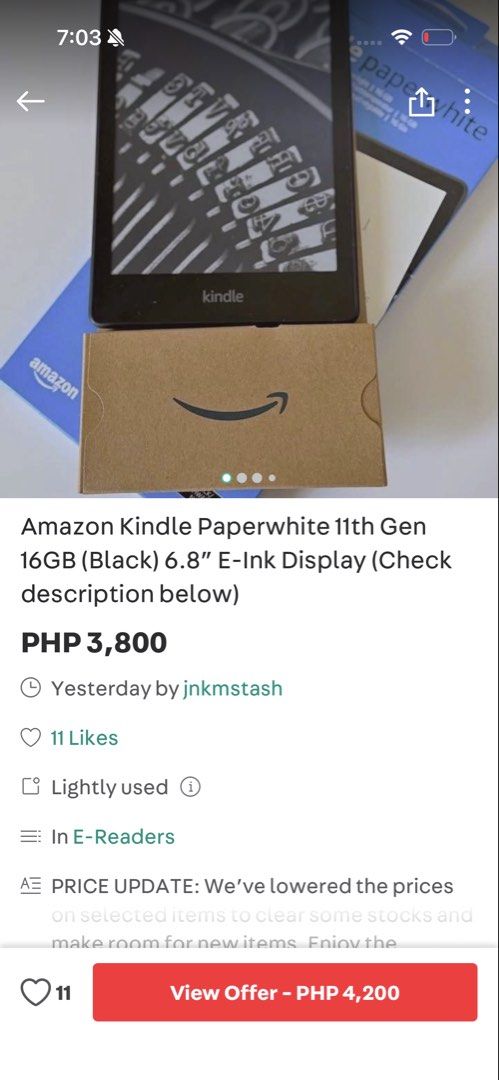 [WARNING: SCAMMER] Kindle Paperwhite (Category: E-Readers) located in San Juan City. Submitted by shoplc (Listing ID 1455964354, Image 1). Description: Beware of sellers with old accounts but only new listings and reviews.