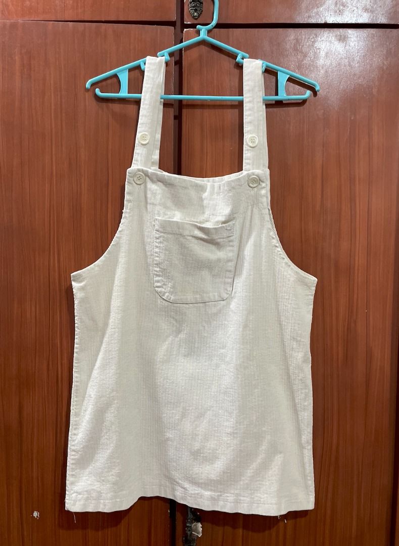 White Corduroy Overall Dress (Category: Dresses) located in Caloocan City. Submitted by kstnlee (Listing ID 1456006394, Image 1). Description: - small but can also fit for kids - rfs decluttering - barely worn - swipe for when worn .