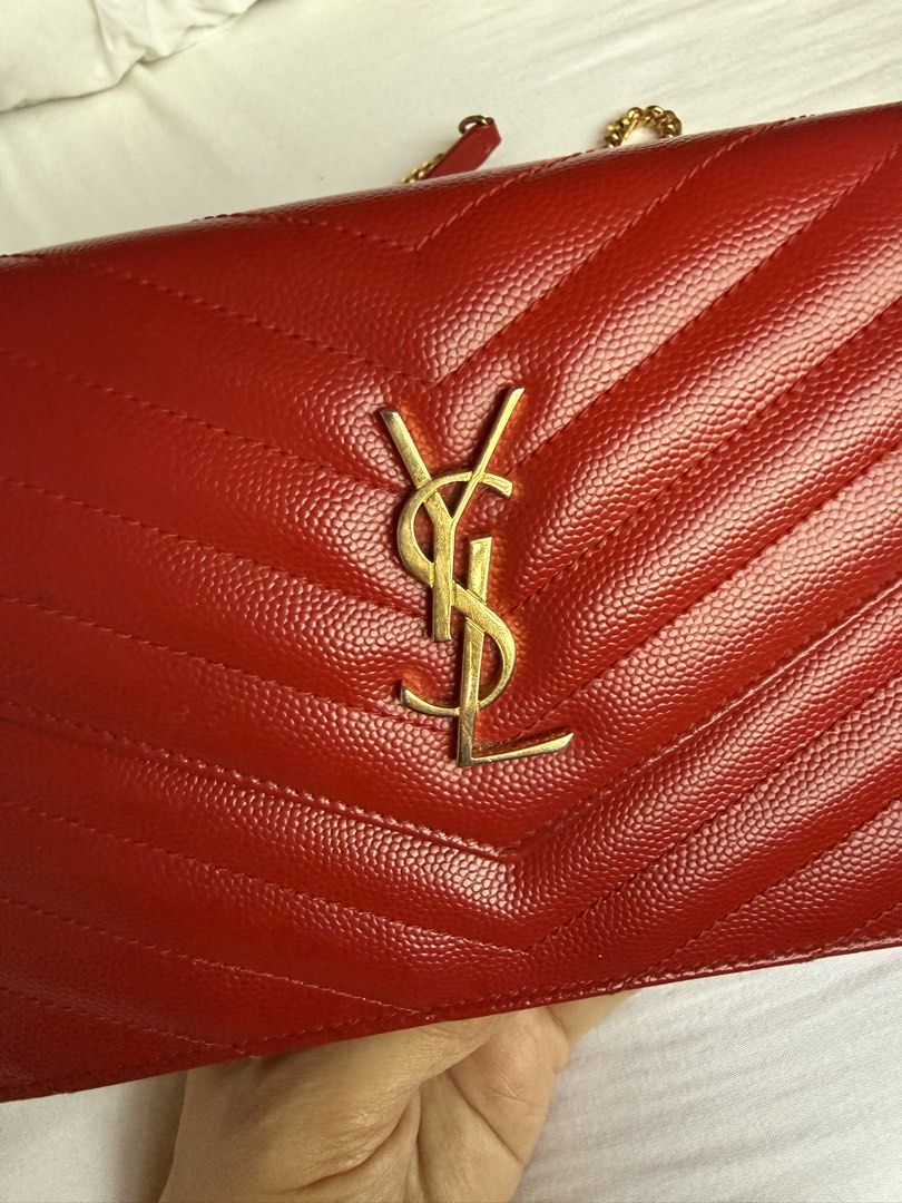 YSL mini red WOC (Category: Luxury Bags & Wallets) located in Lipa City. Submitted by kynedlp (Listing ID 1455899589, Image 2). Description: YSL mini wallet on chain Color: Rec Gold hardware Kasya iphone pro max .