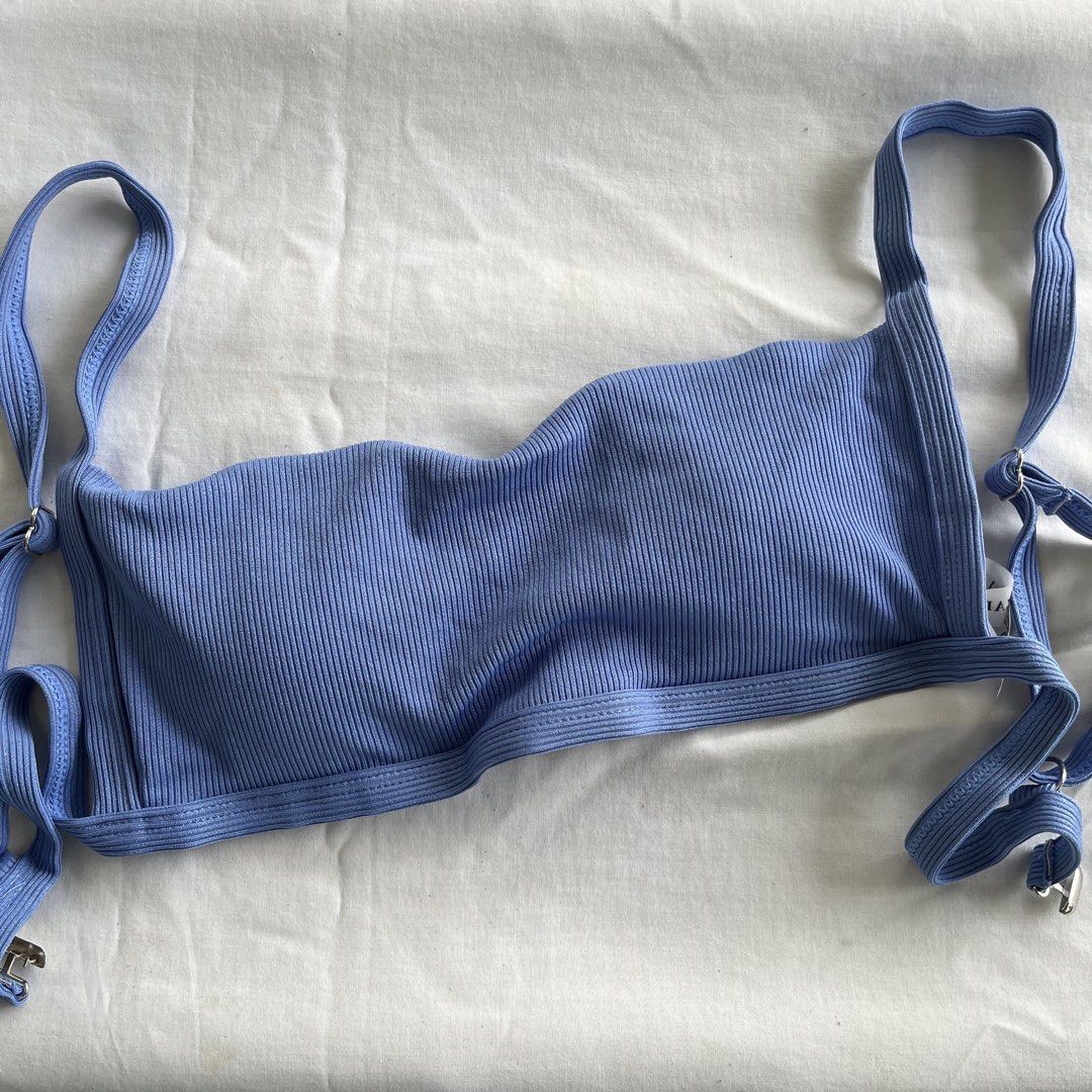 Zaful Ribbed Blue Bikini Set (Category: Bikinis & Swimsuits) located in Bacolor. Submitted by declutteryin (Listing ID 1455888494, Image 2). Description: top used once, bottom never used L on tag removable pads.
