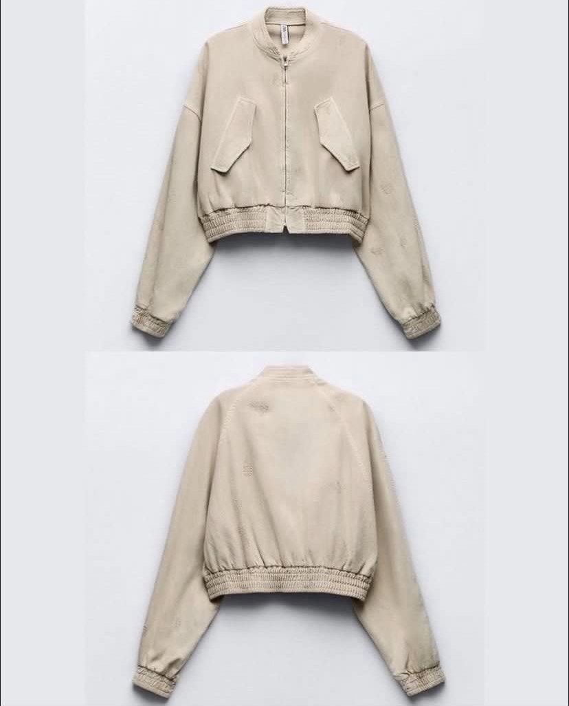 Zara Ripped Plush Bomber Jacket (Category: Coats, Jackets and Outerwear) located in Nagcarlan. Submitted by snccollection (Listing ID 1455991886, Image 3). Description: Worn once/twice. 9.8/10 Condition. Zara cropped bomber jacket - Neutral beige color - Zip-up front - Elasticated cuffs and hem - Distressed, ripped effect - Two front pockets - Model number: 6929/009 RFS: wrong size/doesn’t fit .