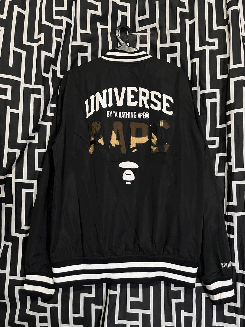 Aape Varsity Jacket (Category: Activewear) located in Manila. Submitted by bibiiii131998 (Listing ID 1456143497, Image 2). Description: Aape Varsity Jacket Details W23 L29 Large to xl fit ₱850 Loc.Baclaran Paranaque.