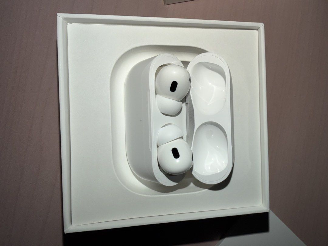 Apple AirPods Pro (2nd generation) with MagSafe Charging Case (Category: Earphones) located in Makati City. Submitted by preciousthings05 (Listing ID 1456198547, Image 1). Description: ‼️RUSH SELLING ‼️ - Apple AirPods Pro (2nd generation) - MagSafe Charging Case included - USB-C to Lightning Cable included - Extra buds included - All original packaging and inserts present - Good as new - Unused (opened only) - Bought in PowerMac Center MOA - Ori