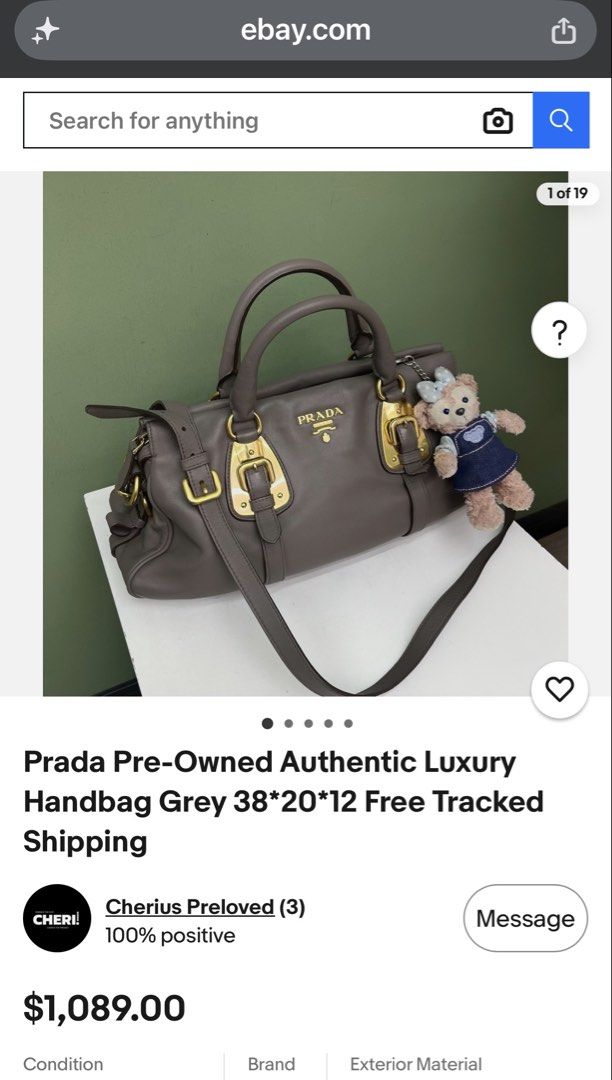Authentic leather Prada bag in gray. (Category: Luxury Bags & Wallets) located in San Pablo. Submitted by docannie3869170 (Listing ID 1456074062, Image 2). Description: My personal bag. Very luxurious kahit gusot. Gold na gold hardwares. Pangharabas din for sure hindi ka maslashan sa kapal ng leather. Buyer will shoulder SF. .
