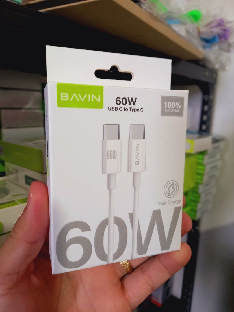 BAVIN 60W USB-C to Type C Fast Charging Cable 2M (Category: Chargers & Cables) located in Pasig City. Submitted by gentle_jerico (Listing ID 1456073681, Image 2). Description: - BAVIN 60W USB-C to Type-C Cable - 2 meters long and 1 meter - Supports fast charging - High-speed data transfer - Thicker wire for enhanced durability - Brand new in packaging.