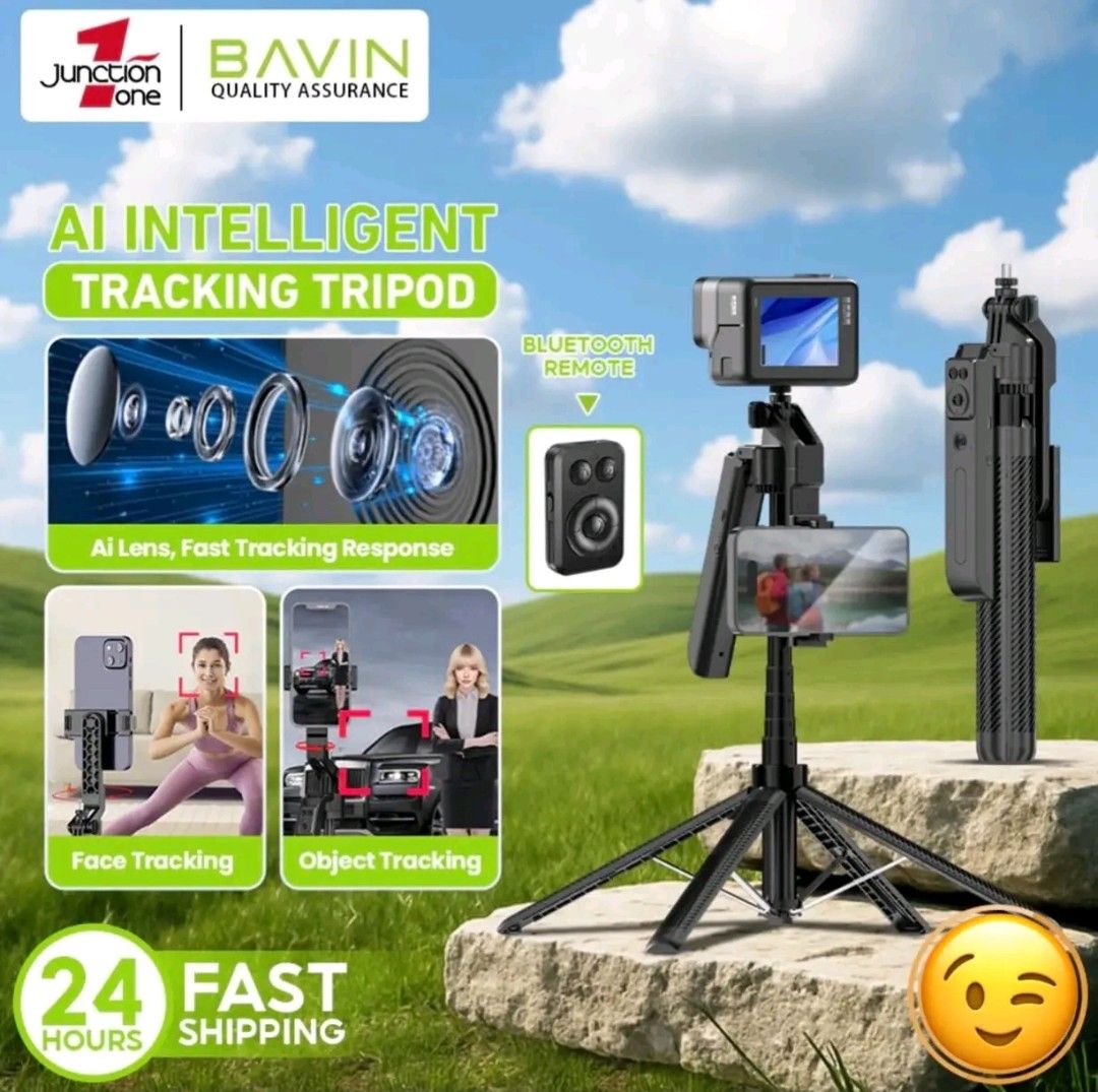 Bavin AP-24 AI Intelligent Tracking Selfie Stand Tripod (Category: Tripods & Monopods) located in Manila. Submitted by marvieobordo (Listing ID 1456217423, Image 2). Description: - Bavin AP-24 AI Intelligent Tracking Selfie Stand - Extends up to 180cm for versatile angles - Features AI-powered face and object tracking - Comes with a convenient Bluetooth remote - Ideal for vlogging and stable photography - Quick charging: 2-3 hours - Compatible wi