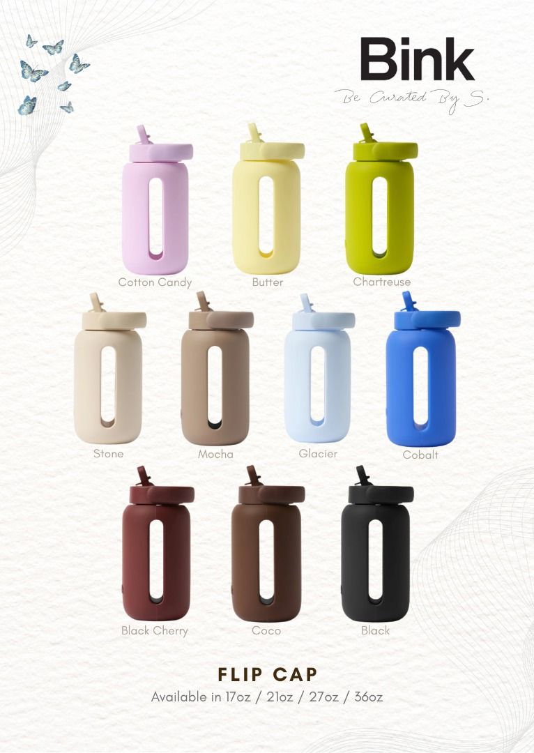 BINK Glass Water Bottle (Category: Water Bottles & Tumblers) located in Manila. Submitted by sofia.uy7 (Listing ID 1456180499, Image 2). Description: BINK Water Bottles 💯 BRAND NEW & AUTHENTIC 📝 50% DP needed to pre-order 🛬 3-4 weeks ETA With it’s signature peep-inside design, this bottle is made of high-end thick Borosilicate glass that makes hydration tracking easier! Available in a variety of fun colors, sizes and cap options, there’s defin