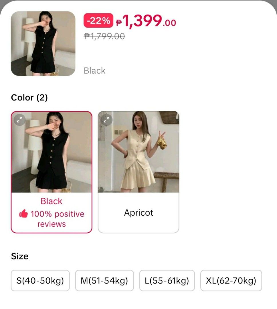 Black Vest and Pleated Skirt Coordinates (Category: Sets or Coordinates) located in Baliuag. Submitted by A10262022 (Listing ID 1456140923, Image 3). Description: Brand New Never worn Never used Kept and stored lang sa cabinet.