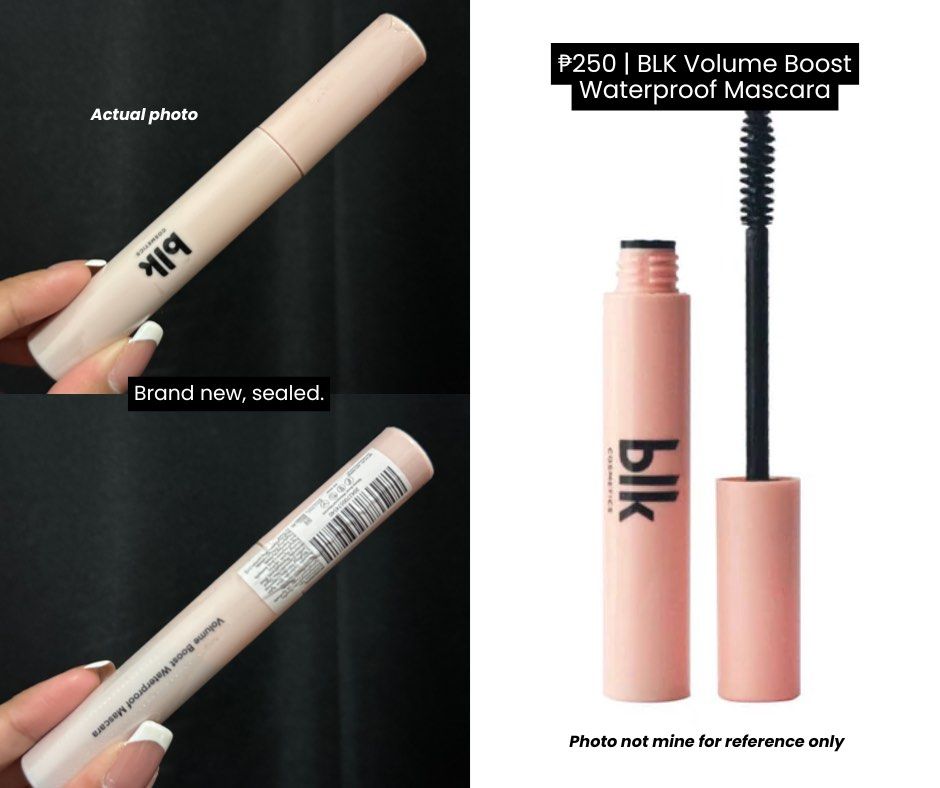 BLK Cosmetics Volume Boost Waterproof Mascara (Category: Makeup) located in Manila. Submitted by eliclosetcorner (Listing ID 1456226857, Image 1). Description: Brand new, sealed. Actual photos shown; product photo is for reference only..