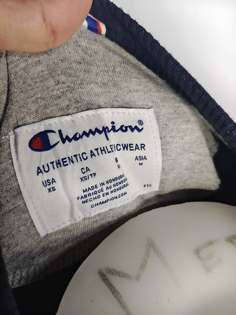 Champion Patch Script (Category: Coats, Jackets and Outerwear) located in Rizal. Submitted by itsmecle0 (Listing ID 1456130282, Image 2). Description: Size:M Width:19.5 inches tape measurement Length:27 inches tape measurement Color:Navy Blue Color rate: 9.7 Condition Rate:9.7 Issue:None Other details: Solid heavyweight cotton fabric crisp Embroidered patch logo champion 🔥🔥.