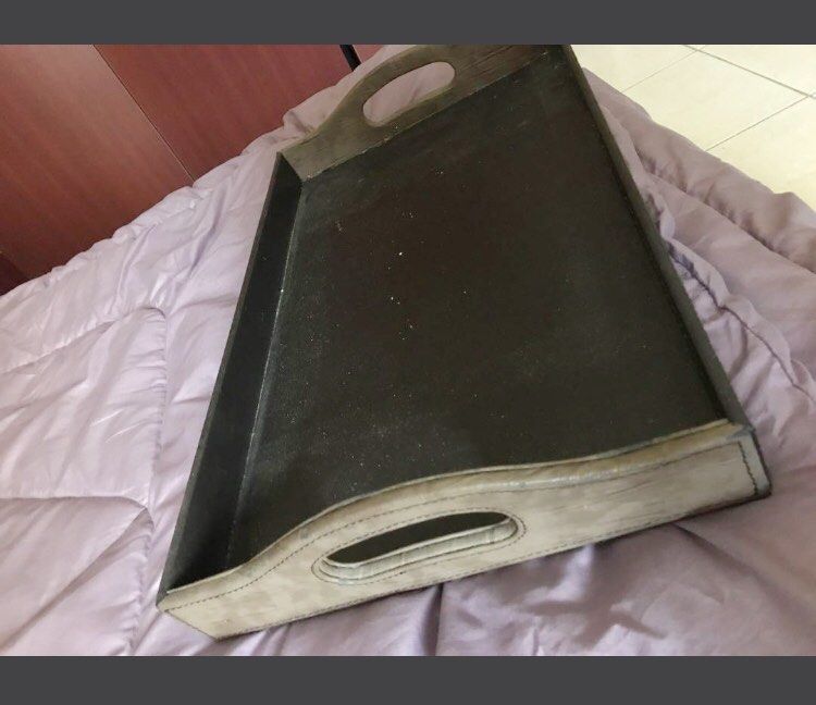 Dark Brown Leather Serving Tray (Category: Other Kitchenware & Tableware) located in Marikina City. Submitted by theconstantdeclutterer (Listing ID 1456089459, Image 3). Description: - Dark brown leather serving tray Imported Coffeebook Brown leather tray from USA. Large size, 17 inches length. Needs gluing on one side, hence price negotiable. Grab this now! See my other listings 😀 .