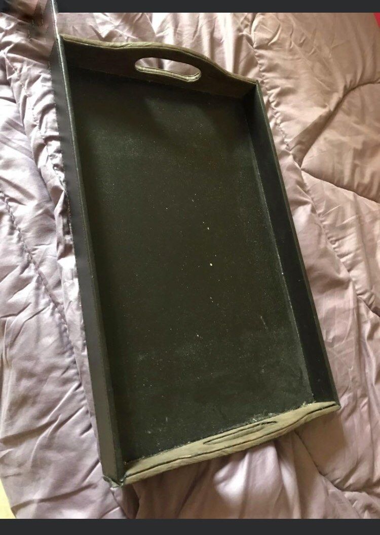 Dark Brown Leather Serving Tray (Category: Other Kitchenware & Tableware) located in Marikina City. Submitted by theconstantdeclutterer (Listing ID 1456089459, Image 2). Description: - Dark brown leather serving tray Imported Coffeebook Brown leather tray from USA. Large size, 17 inches length. Needs gluing on one side, hence price negotiable. Grab this now! See my other listings 😀 .