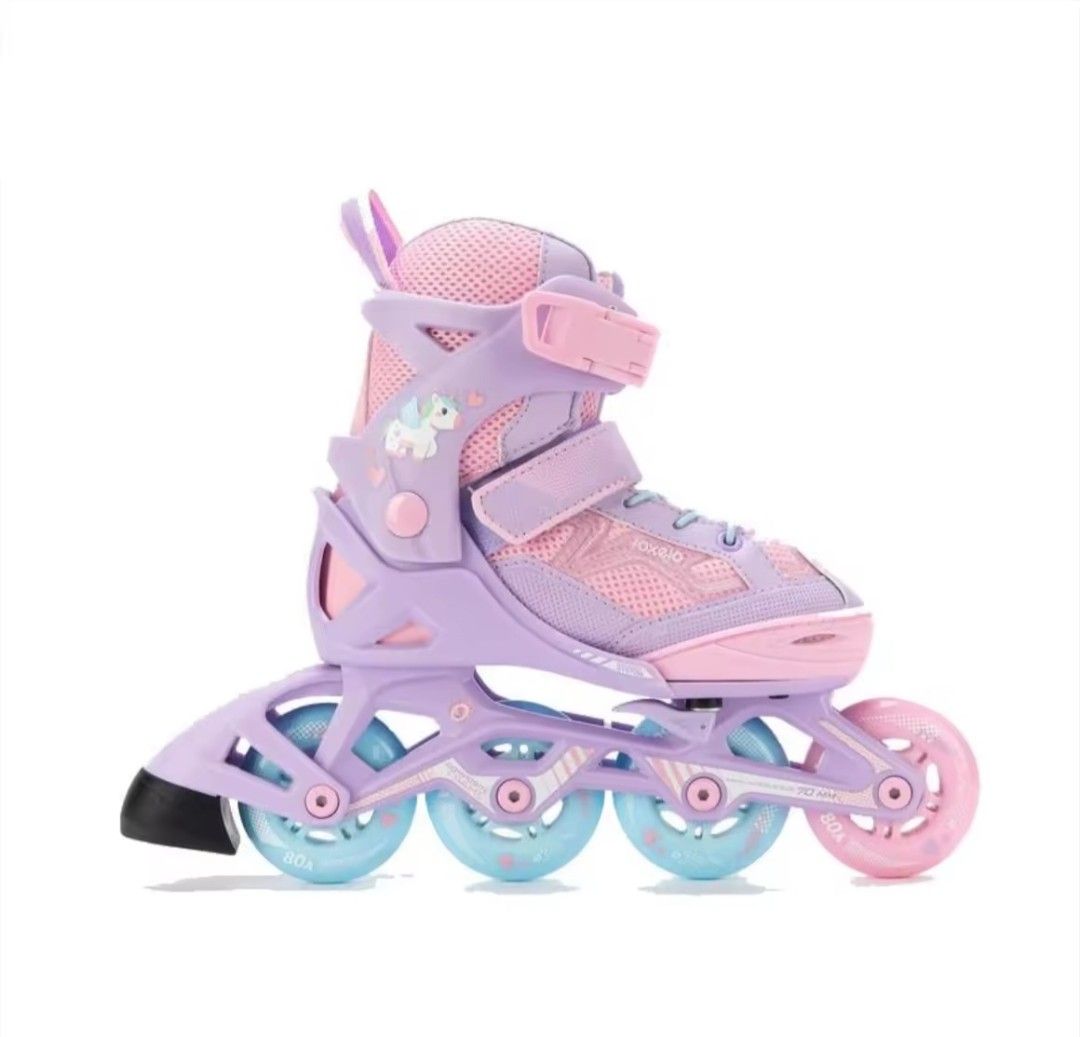 Decathlon Dream Unicorn Roller Skates Set with Protective Gear (Category: Skates, Rollerblades & Scooters) located in Quezon City. Submitted by bido01 (Listing ID 1456227702, Image 2). Description: - Adorable unicorn design roller skates in purple and pink. - Includes matching helmet for head protection. - Comes with knee and elbow pads for added safety. -hip protector padded( not oxelo bought sa orange app) - Size 32-35 - Ideal for children lear
