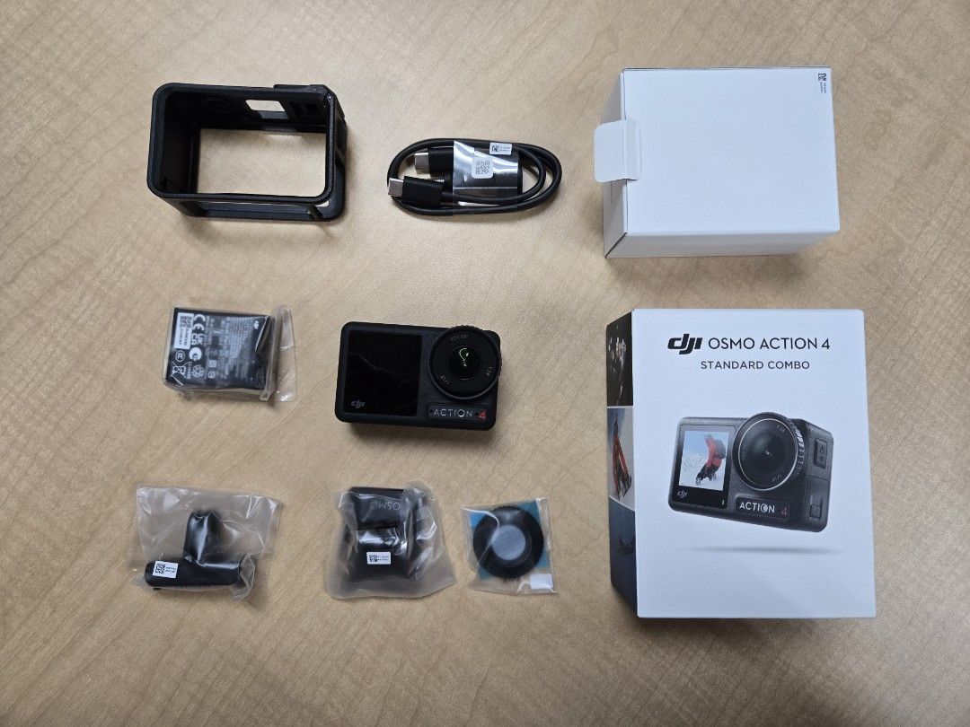 DJI Osmo Action 4 Standard Combo (Category: Cameras) located in Taguig. Submitted by ldechavez (Listing ID 1456178187, Image 2). Description: - DJI Osmo Action 4 Standard Combo - Includes: Camera, protective frame, battery, USB-C cable, mounting accessories - All items in original packaging - Condition: 9.9/10 Used only once; never used in water RFS: Got another camera.