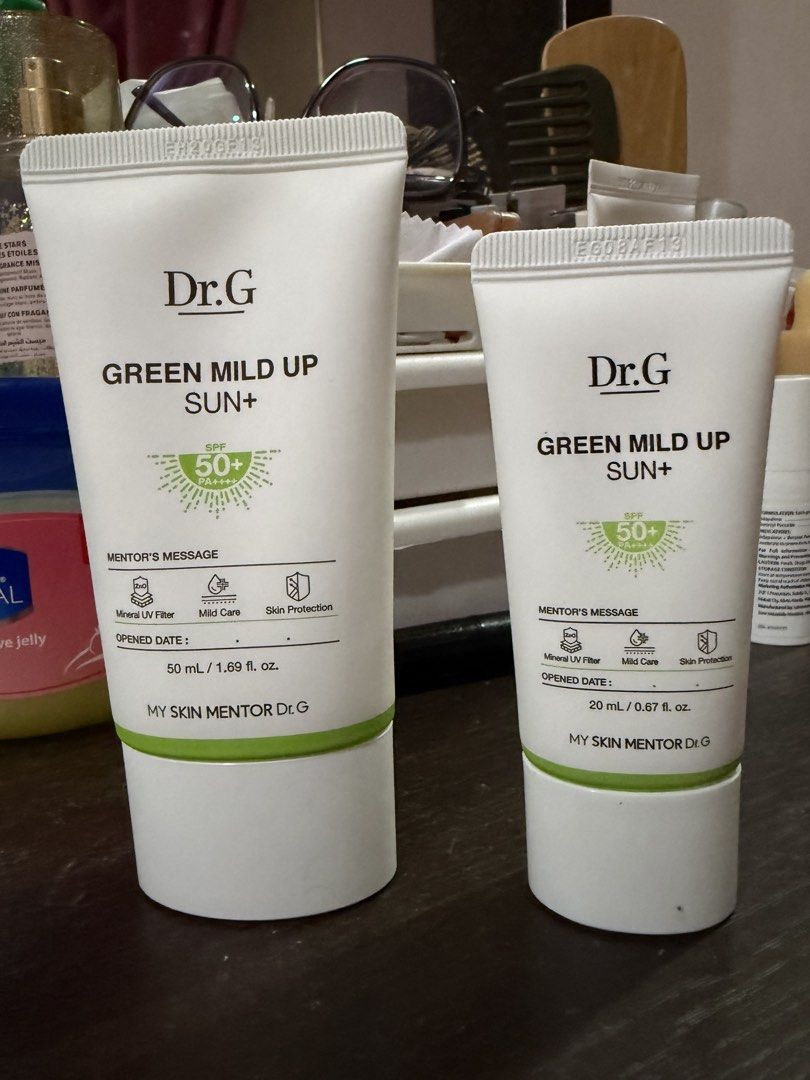 Dr.G Green Mild Up Sunscreen SPF50 + 20ML (Category: Face Care) located in Quezon City. Submitted by hhhhlrn (Listing ID 1422097193, Image 1). Description: 650 for 2 Brand new sealed, without box Expiration date : 2028-08-19 .