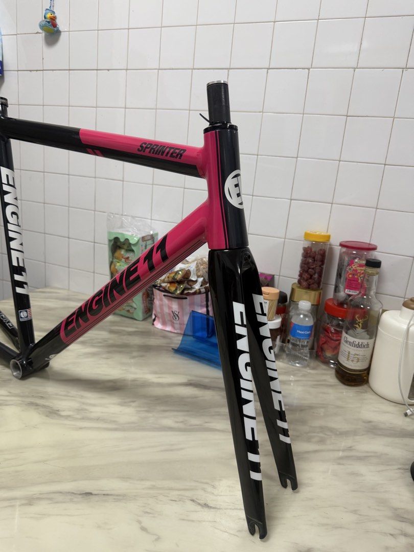 Engine 11 sprinter frameset (Category: Bicycles) located in Singapore. Submitted by boliaoshop (Listing ID 1456220570, Image 2). Description: Pink Engine 11 Sprinter Frameset — Collector’s Piece * Size 54 * Condition: 10/10 * Extremely rare and hard to find * Possibly one of the best-condition examples left * Bought brand new from Fixed Industry for $2,100 * Selling at a loss A true collector’s piece / holy grail for Engine 11 fans. This frameset