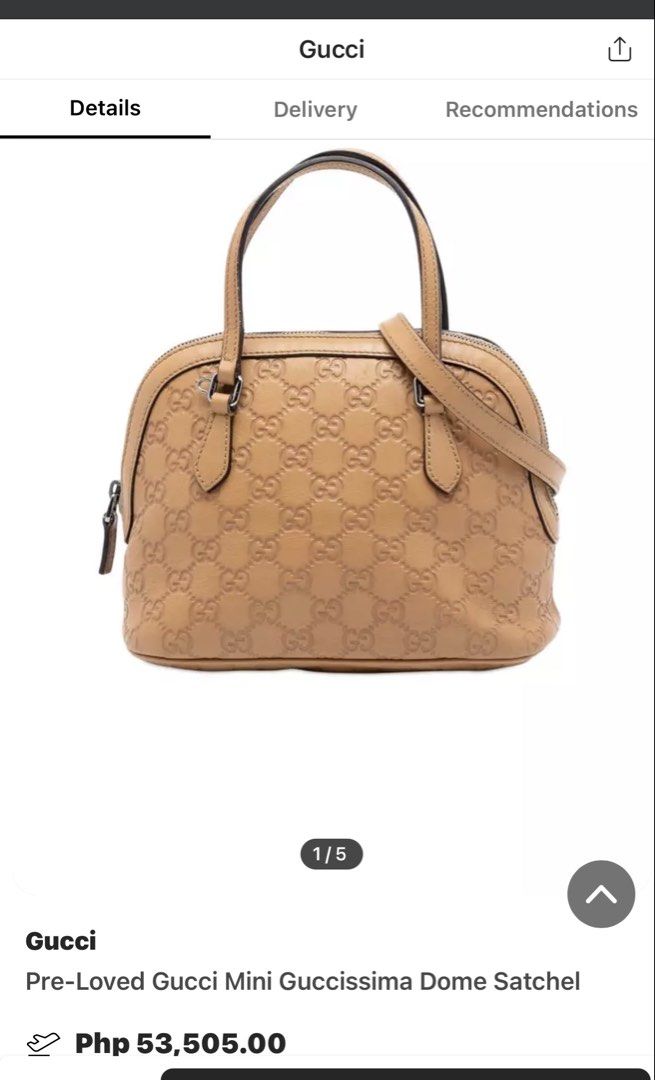 Gucci Mini Guccissima Dome Satchel (Category: Luxury Bags & Wallets) located in San Pablo. Submitted by docannie3869170 (Listing ID 1456076180, Image 2). Description: - Authentic Gucci dome satchel My personal piece - Rich brown leather with iconic GG embossed pattern - Secure zipper closure - Includes a detachable shoulder strap for versatile carrying - Ideal for everyday use - Comes with a certificate of assessment for authenticity.