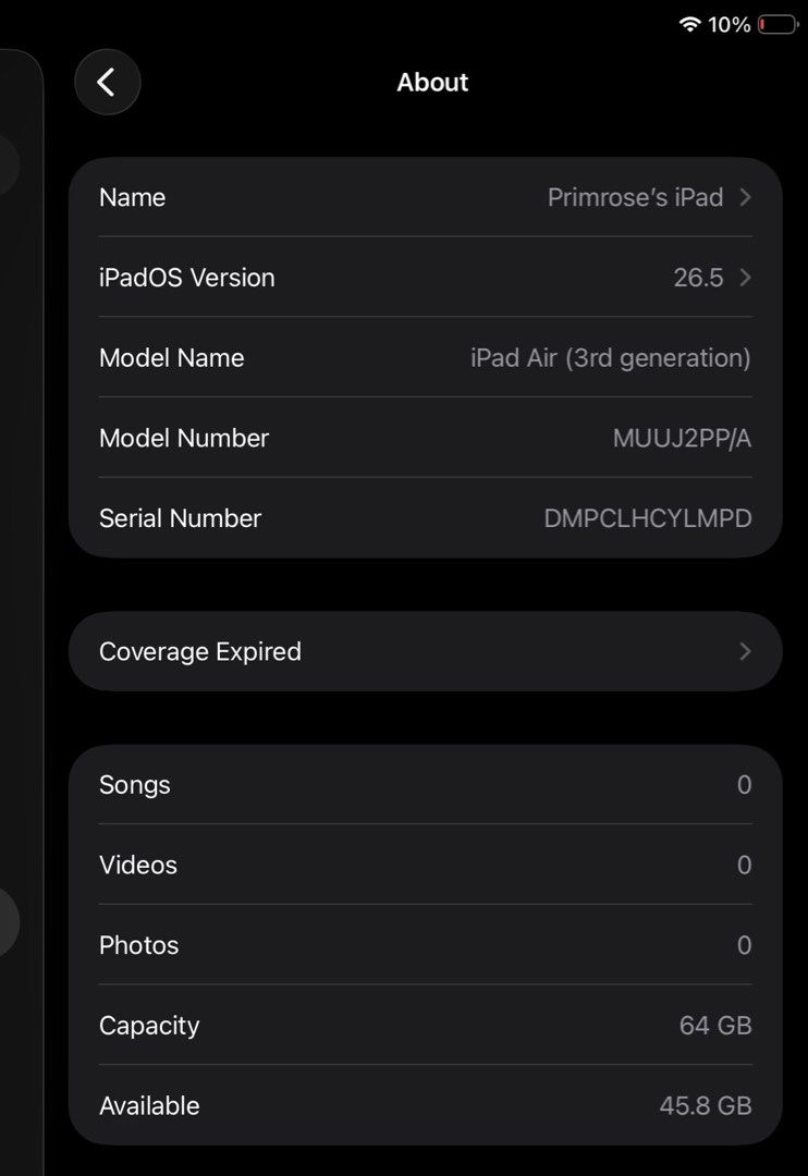 iPad Air 3rd Gen (Category: iPad) located in Manila. Submitted by daintywears (Listing ID 1456138462, Image 3). Description: inclusion: unit + box only iOS: latest 26 & up (you can update the newer versions) used this for watching, games & review lang naman, lady owned. may slight / tiny dent lang sa upper but not visible naman & few paint chips but not noticeable also. super kinis, can unli check. no other issues..