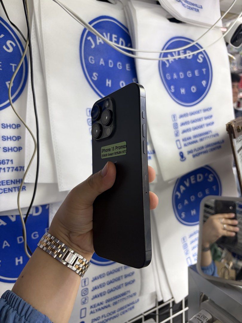 Iphone 15 Pro Max 256gb 93% BH Smartlocked (Category: iPhone 15 Series) located in San Juan City. Submitted by javedsgadgetshop (Listing ID 1456058776, Image 3). Description: INSTALLMENT OPTIONS : SPAY LATER / GGIVES / CREDIT CARD / SKYRO / HOMECREDIT (BRANDNEW) WE BUY AND SELL SO PWEDE MAGBINTA OR SWAP ! Quick Specs : 💵 Iphone 15promax •256gb •NTC Variant •93% batt health •Smartlocked •95% Smoothness •No hidden issue | No Repaired •100% Authent