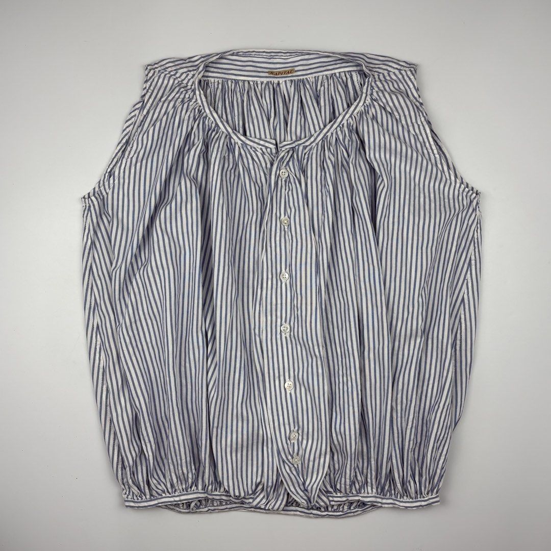 Kapital Striped Sleeveless Balloon Blouse (Category: Luxury Apparel) located in Bacolod City. Submitted by cast.archives (Listing ID 1456165014, Image 2). Description: Kapital Striped Sleeveless Balloon Blouse Size: Small to medium Condition: Excellent Flaw: none.