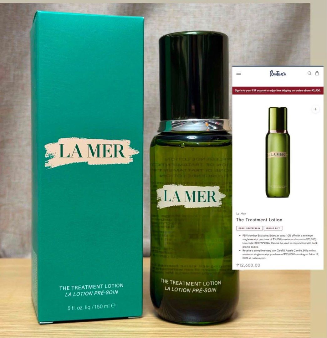 LAMER The Treatment Lotion (Category: Face Care) located in Pasay City. Submitted by rawzaleen (Listing ID 1456102176, Image 1). Description: LAMER The Treatment Lotion 150ml, sealed mfg2024 ✔️Perfect pang prep ng skin ✔️Deep Hydration ✔️ Plumps and improve skin texture ✔️Helps skin look more radiant Php 2300 only! (12k+ sa Rustans!).