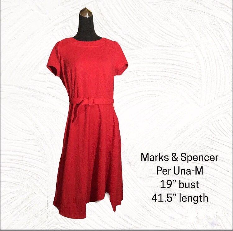 Marks and Spencer Red Textured Dress (Category: Dresses) located in Marikina City. Submitted by theconstantdeclutterer (Listing ID 1456083409, Image 1). Description: Brand new M&S red textured dress with short sleeves and matching belt. Tags attached. Medium size. Bought in London. Get this now! .