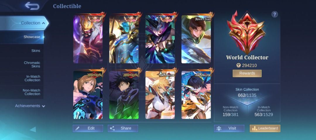 MLBB WORLD COLLECTOR ACCOUNT (Category: Others) located in Las Pinas. Submitted by sejey030723008 (Listing ID 1456229284, Image 1). Description: - World Collector Mobile Legends Account - 662 Skins (out of 1135 total) -All heroes unlocked as of Hirara update -Clean Bind Strictly meetup around Las Piñas/Alabang area/Moa.