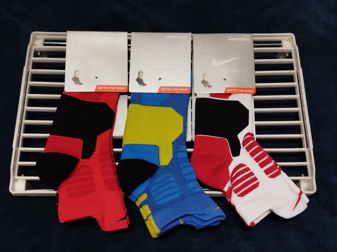 Nike Jordan Basketball Crew Socks (Category: Socks) located in Taguig. Submitted by giango1313 (Listing ID 1456227780, Image 2). Description: - Bundle of 5 pairs of performance basketball socks - 2 pairs of Jordan socks (black/grey, white/grey) - 3 pairs of Nike Elite socks (red/black, blue/yellow, white/red) - All are crew cut style - Designed for sports performance and everyday comfort.