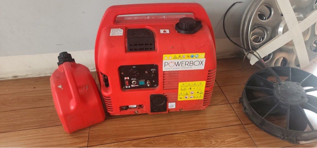 Powerbox 1000W Portable Generator with Fuel Can (Category: Construction Tools & Equipment) located in Calamba. Submitted by itsmariaalyssa (Listing ID 1456229743, Image 1). Description: - Powerbox 1000W Portable Generator - Color: Red - Includes: Red Fuel Can - Safety Feature: Circuit Breaker - Power Output: AC Outlet - Additional Features: Fan, Hubcap - Ideal for: Power outages, outdoor use, camping, and more!.