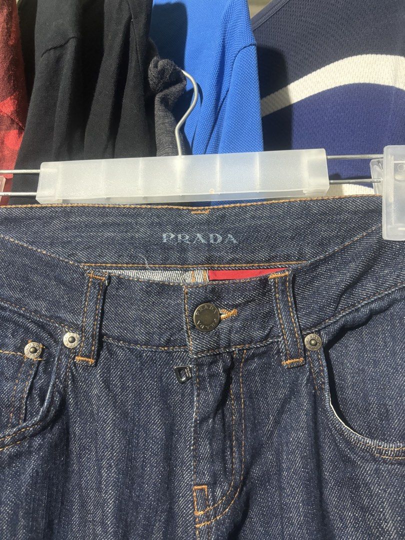 Prada Low Rise Denim Pants (Category: Jeans) located in Manila. Submitted by why_notph (Listing ID 1456197599, Image 2). Description: - No issue - Dimensions: Waistline: 28-30 Length: 37 Leg opening: 8.