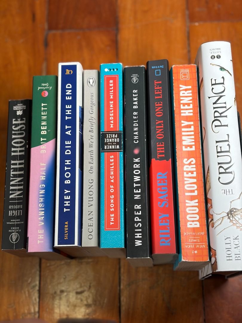 Pre-Loved Books for Sale (Category: Storybooks) located in Cainta. Submitted by nutmeg256 (Listing ID 1456125009, Image 2). Description: PRICE LIST (in Php): Ninth House — 300 The Vanishing Half — 500 They Both Die in the End — 350 On Earth We’re Briefly Gorgeous — 450 The Song of Achilles — 350 Whisper Network — 150 The Only One Left — 550 Book Lovers — 350 The Cruel Prince (hardcover) — 850 RFS: Decluttering MOP: gcash MOD: lalamove, grab 📍Riz