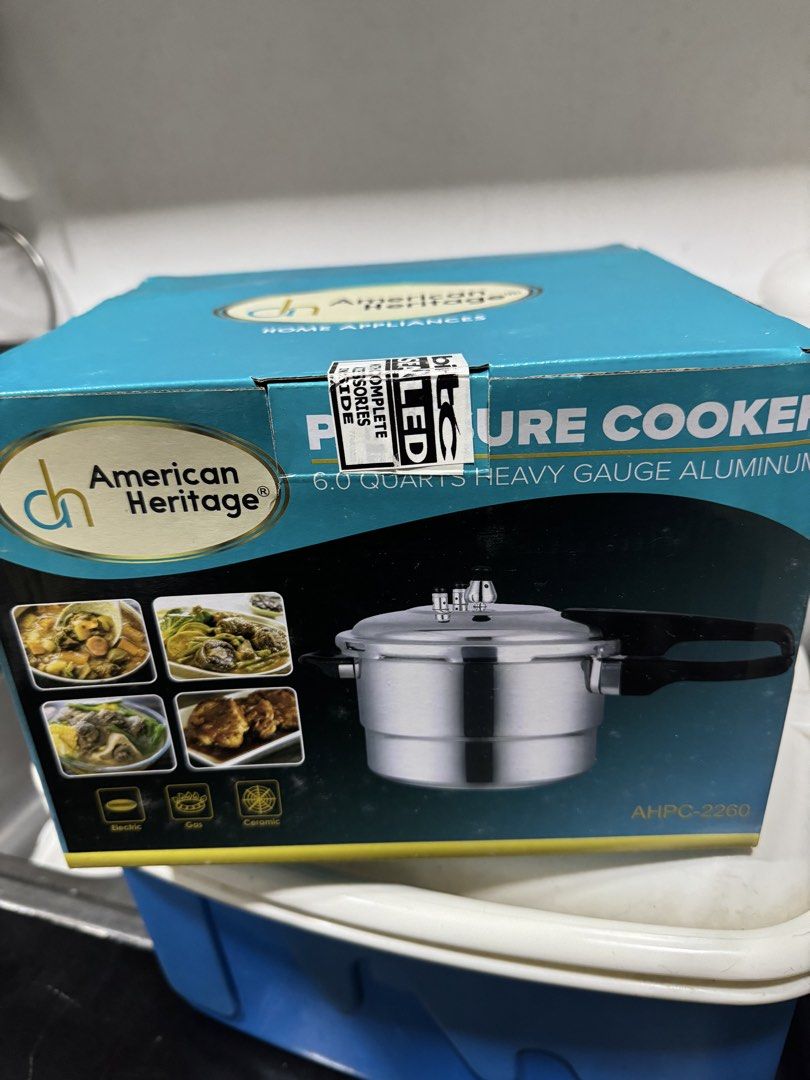 Pressure cooker 6qt (Category: Cookware & Accessories) located in Quezon City. Submitted by jorelasazon (Listing ID 1456232922, Image 1). Description: Never been used. Sealed Location: Quezon city.