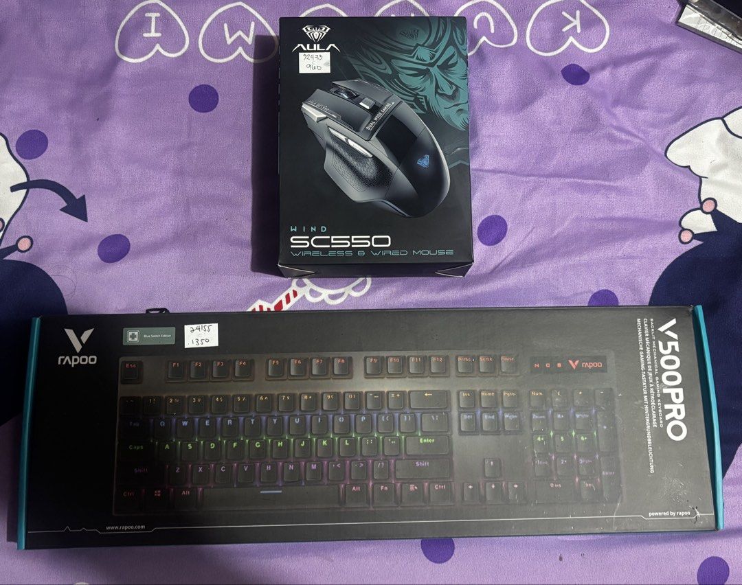 Rapoo V500PRO Keyboard & Aula SC550 Mouse Combo (Category: Computer Keyboard) located in Cavite. Submitted by keepwithelle (Listing ID 1456144045, Image 1). Description: All Brand New! Opened just to test if working - Rapoo V500PRO Mechanical Gaming Keyboard with RGB Lighting - Aula SC550 Wireless/Wired Gaming Mouse (Ergonomic, Adjustable DPI) - Ideal for gaming and everyday use - Original packaging included MOP: GCash, GoTyme, Paymaya, Maribank,