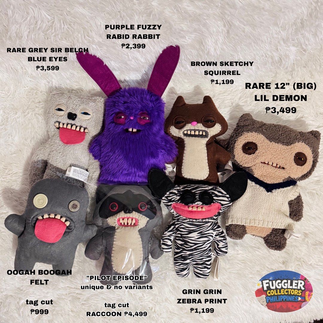 Rare OG Spin Master Fuggler 9” Plushies (Category: Plushies & Soft Toys) located in Caloocan City. Submitted by raeccas.selections (Listing ID 1456111633, Image 1). Description: For sale - double tags - all rares and discontinued ✨ - collectors items! 🦷 RFS: doubles in my collection Can reserve with 50% DP, pay the balance anytime 📦 Location: North Caloocan Courier: Lalamove/J&T starts at ₱49 only Join the Fuggler Collectors Philippines group f