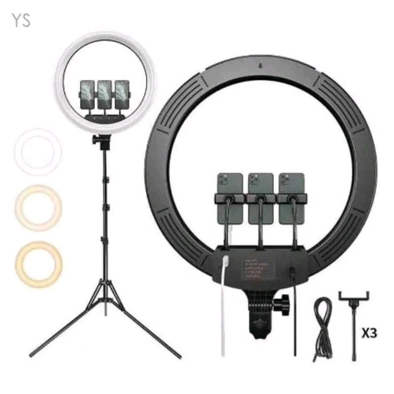 Ring Light with Tripod Stand for Photography & Vlogging (Category: Lighting & Studio Equipment) located in Manila. Submitted by marvieobordo (Listing ID 1456217760, Image 2). Description: - Versatile ring light setup - Includes large ring light with tripod stand - Comes with 16cm and 26cm smaller ring lights - Ideal for content creators, photographers, and videographers - Easy to set up and adjust - Enhances lighting for videos and photos.