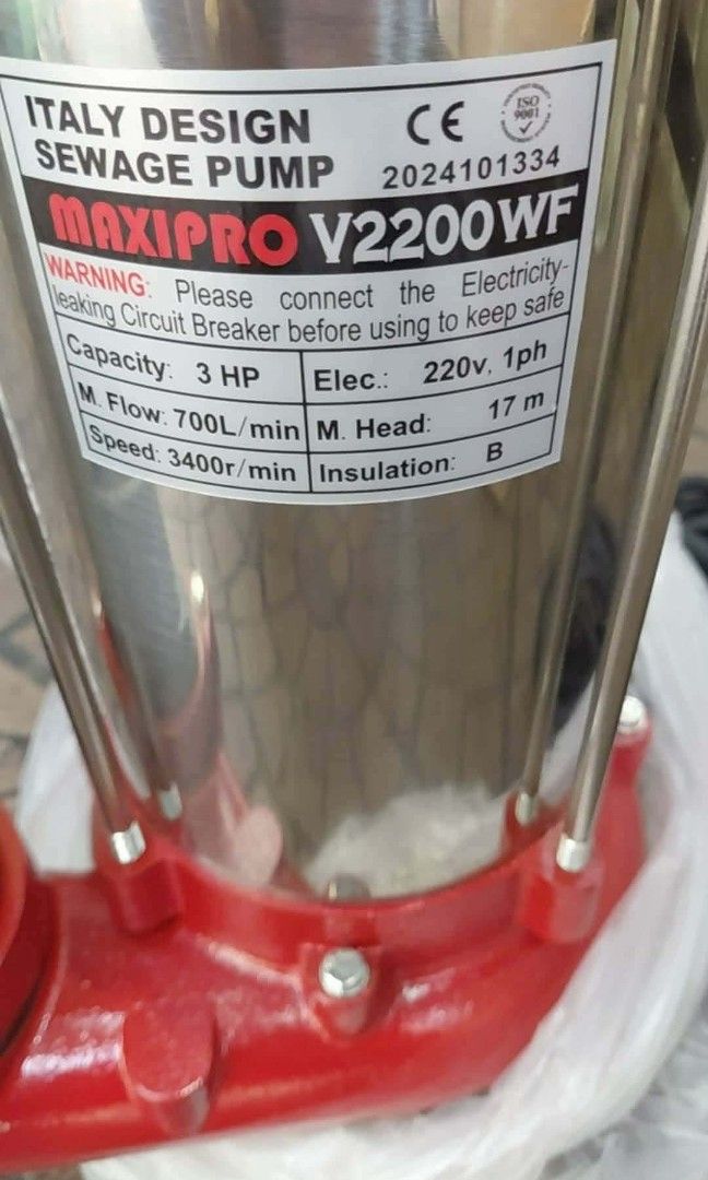SEWAGE WATER PUMP 3HP (Category: Construction Tools & Equipment) located in Valenzuela. Submitted by cooleagle.fab881 (Listing ID 1456165268, Image 2). Description: BRAND NEW HEAVY DUTY GOOD CONDITION GOOD QUALITY COMPLETE SET W/SERVICE WARRANTY PM ME FOR MORE DETAILS.