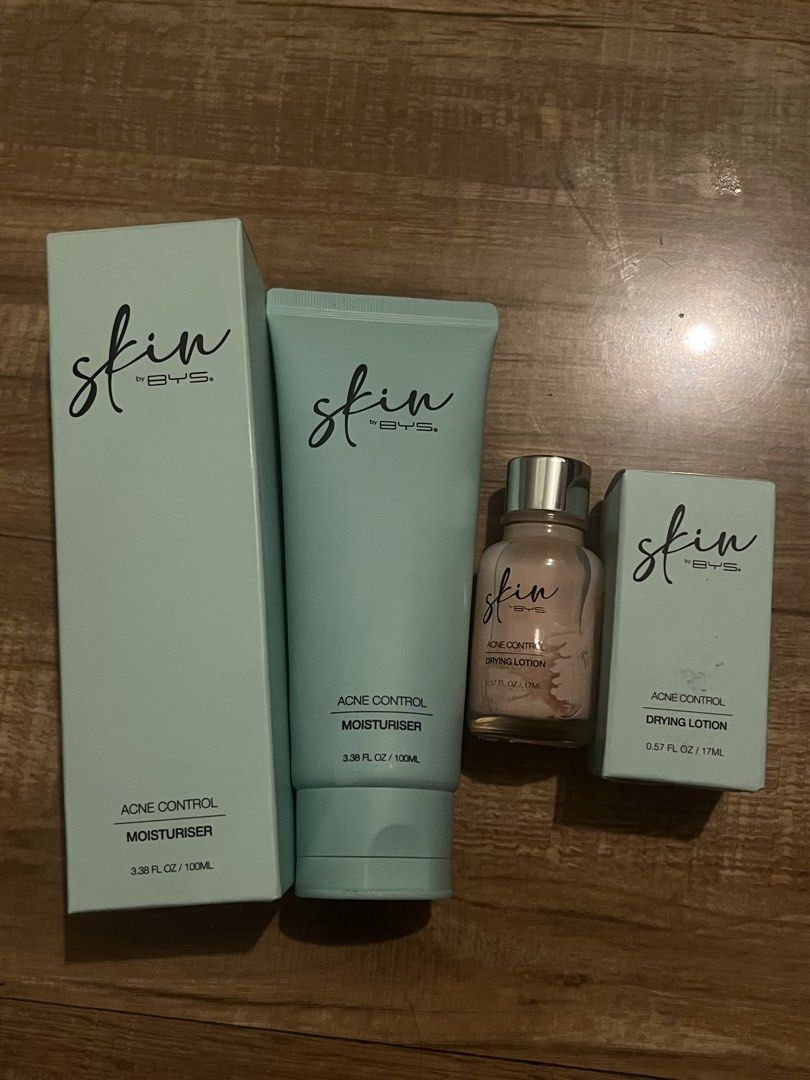 Skin by BYS Skincare Set (Category: Face Care) located in Cavite. Submitted by heyitsmork (Listing ID 1456081026, Image 1). Description: SKIN BY BYS Both products have been opened and used, but there is still a good amount of product remaining. 🫧 • Acne Control Moisturizer 100ml — ₱500 (40% used) srp: ₱599 • Acne Control Drying Lotion — ₱500 (20% used) srp: ₱599 Set — ₱950.