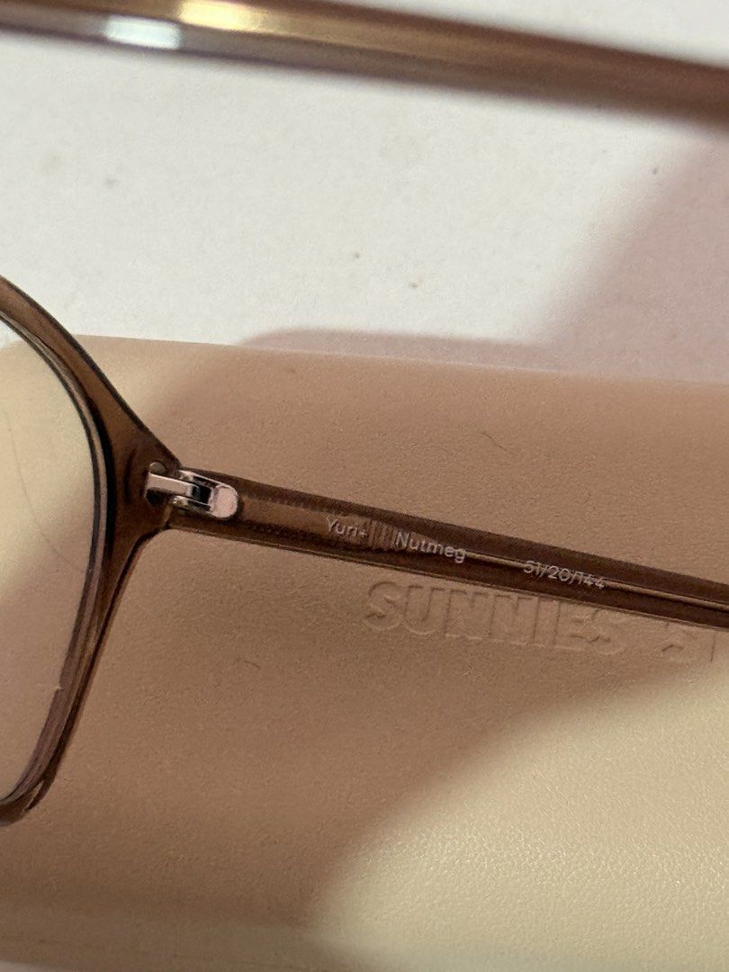 Sunnies Studios Yuri Nutmeg Eyeglasses with Case (Category: Sunglasses & Eyewear) located in Manila. Submitted by tuchiichi (Listing ID 1456158276, Image 3). Description: - Brand: Sunnies Studios - Model: Yuri - Color: Nutmeg - Condition: Includes original case - Note: Prescription lenses required (not included) - Ideal for: Everyday wear - Grade : 50 both.