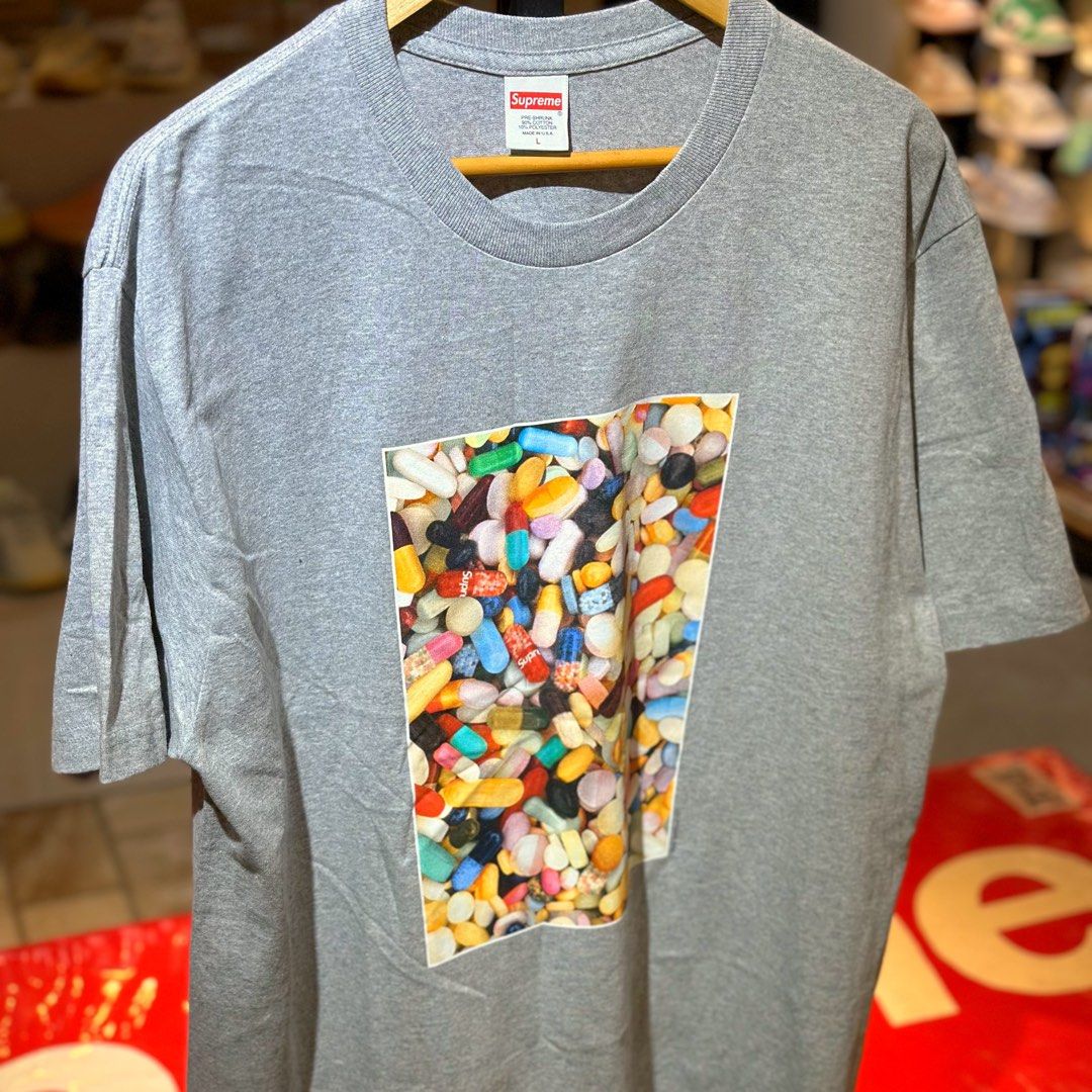 Supreme FW20 Pills Tee (Category: Tshirts & Polo Shirts ) located in Quezon City. Submitted by inside_plug (Listing ID 1456099692, Image 2). Description: For Sale Supreme FW20 Pills Tee Heather Grey - Large Brandnew Dm us to purchase.