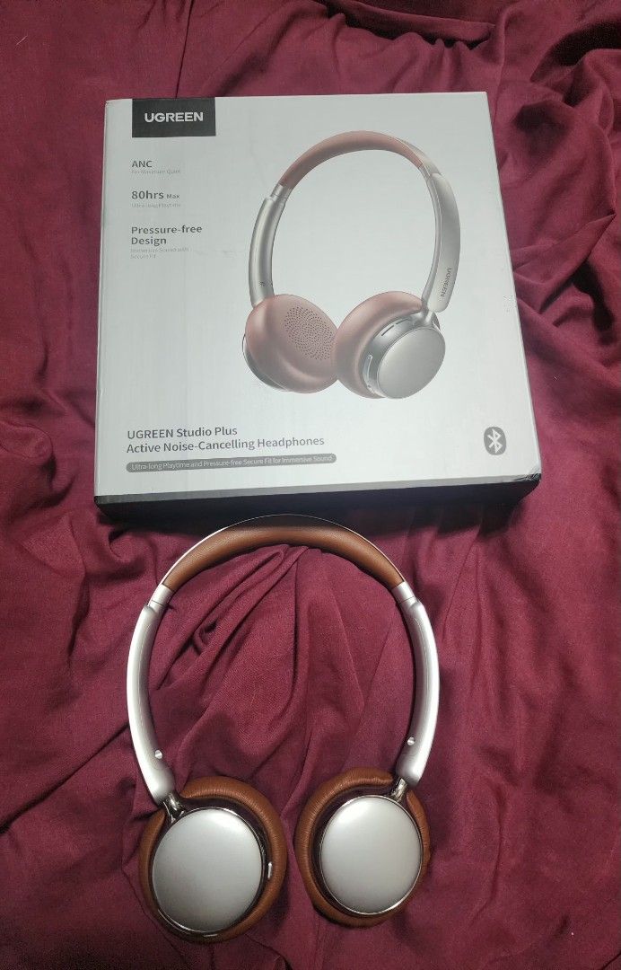 Ugreen Brown Headphones (Category: Headphones & Headsets) located in Quezon City. Submitted by dolcegioia (Listing ID 1456122263, Image 1). Description: -Tried twice lang -Realized it's not for me/for my style.. I'd prefer earphones instead -Super ganda ng sound and bass nito -May voice cancellation pa -With free crochet covers as well -Bought just this April 2026.