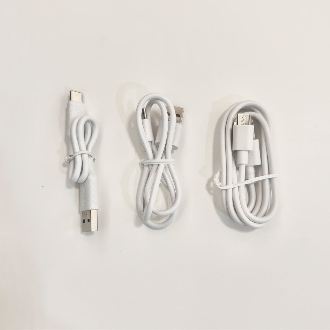 USB-C to USB-A cable (white - 27cm, 50cm, 80cm) (Category: Cables & Adaptors) located in Quezon City. Submitted by aj.mnl (Listing ID 1456154997, Image 1). Description: Left: 27cm Middle: 50cm Right: 80cm.