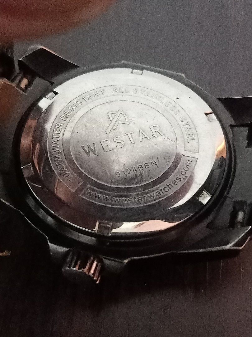 Westar Swiss chronograph (Category: Men's Watches) located in Las Pinas. Submitted by the_recycle_shop (Listing ID 1456078686, Image 2). Description: Original good working condition Quartz chronograph with battery 40mm wrist size 6.8 inches.