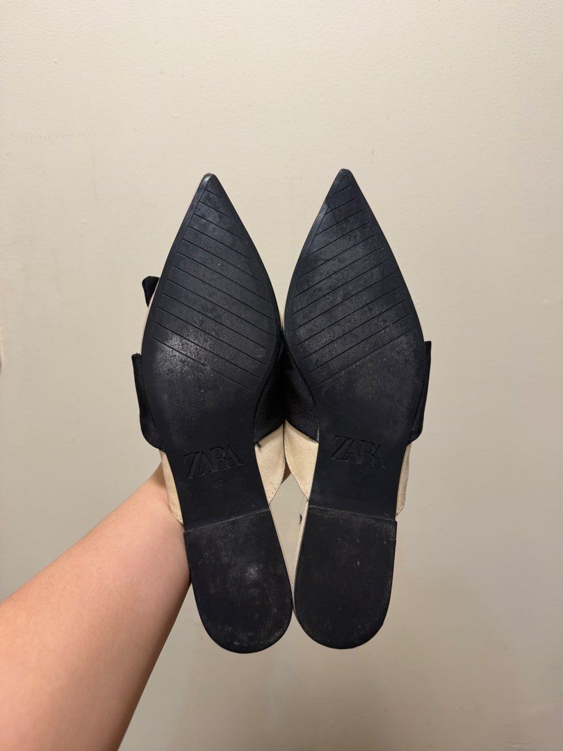 Zara Ribbon Flat Mule (Category: Flats & Sandals) located in Makati City. Submitted by saladstuff (Listing ID 1456138571, Image 3). Description: Authentic ZARA Ribbon Flat Mule • used twice • seen stains • size 37.