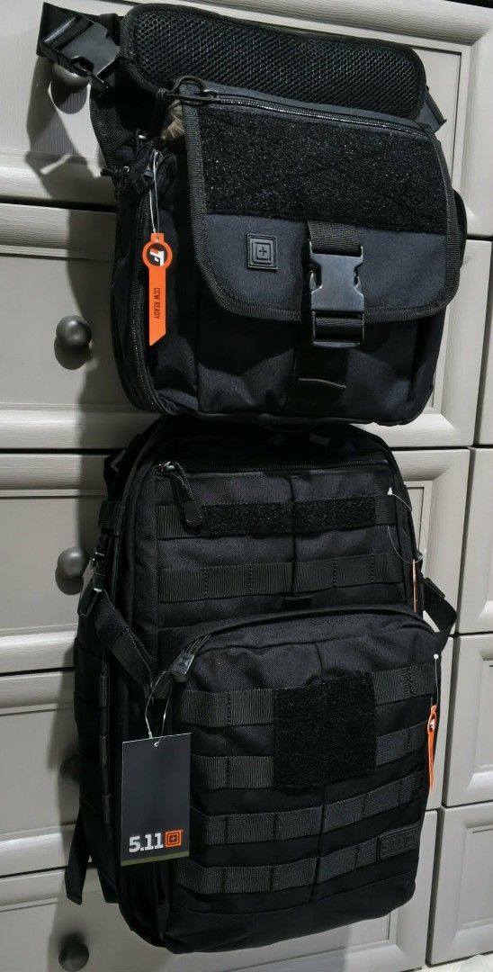 5.11 Tactical Backpack & Daily Deploy Pushpack Sling Bag - Black (Category: Backpacks) located in Quezon City. Submitted by thirdeedimesiv (Listing ID 1456250383, Image 2). Description: - Set includes: 5.11 Rush 12 2.0 Backpack aspack with Daily Deploy Pushpack Sling Bag - Color: Black - Backpack Features: Padded laptop compartment (fits up to 14" laptops), MOLLE webbing compatible - Condition: Both bags are bnew have original tags attached - Ide
