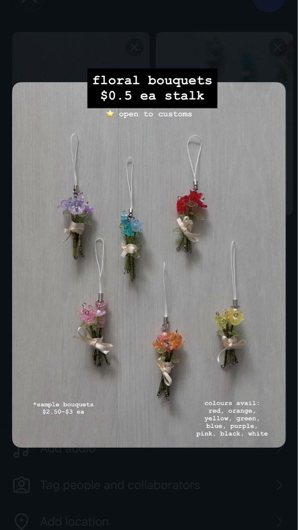 assorted keychains (Category: Handmade Craft) located in Singapore. Submitted by marshmaloww_ (Listing ID 1456344854, Image 1). Description: tags: teachers day gift present budget friendly floral bouquet custom customization jc cute food snacks mofusand miffy.