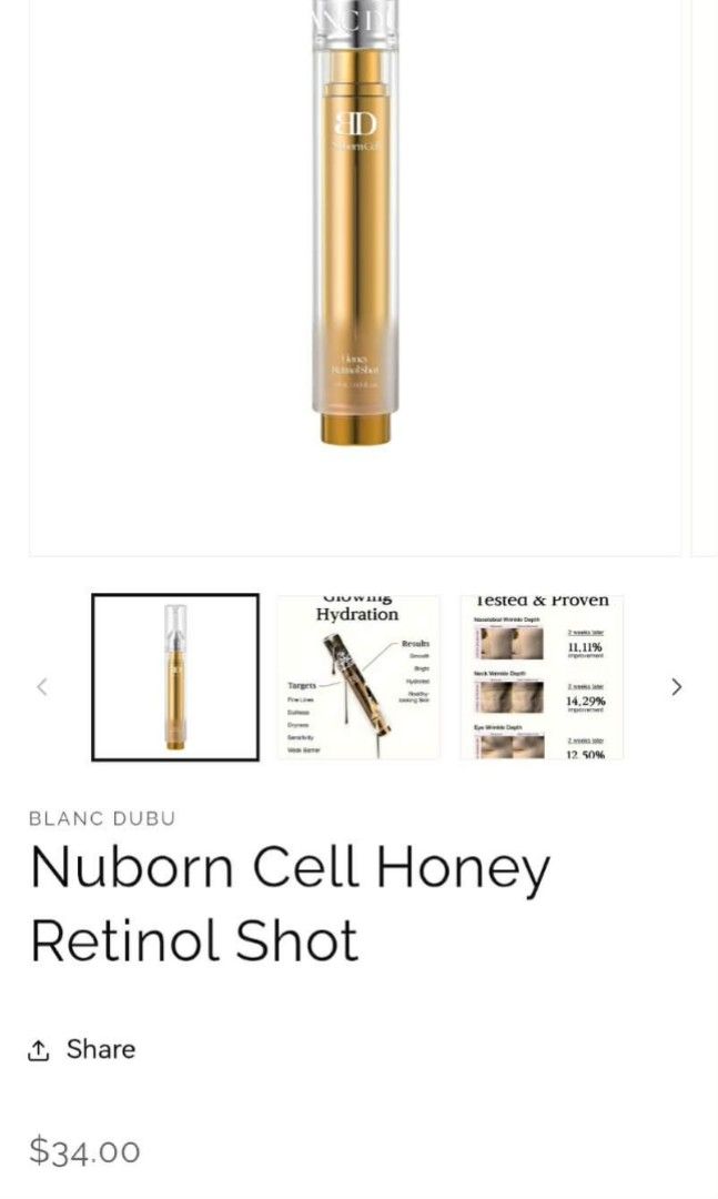 Blanc Dubu Honey Retinol Shot (Category: Face Care) located in Hermosa. Submitted by declutterme04 (Listing ID 1456415573, Image 3). Description: Brand new but I accidentally clicked it (1 time only). Never used. Message me for any questions😊❤️.