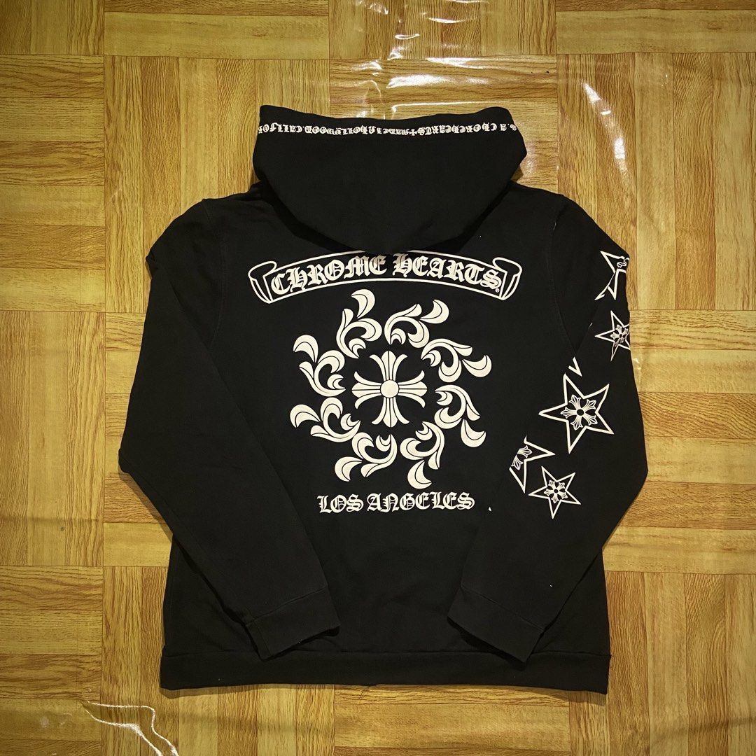 Chrome Heart Zip Up Jacket (Category: Hoodies) located in Dasmarinas. Submitted by thrift2gems (Listing ID 1456295728, Image 2). Description: Chrome Hearts Zip Up Jacket✨ -WIDTH: 23 -LENGTH: 25 -COLOR RATE: 9.5/10 -CONDITION: 9.3/10 -ISSUE: NONE .