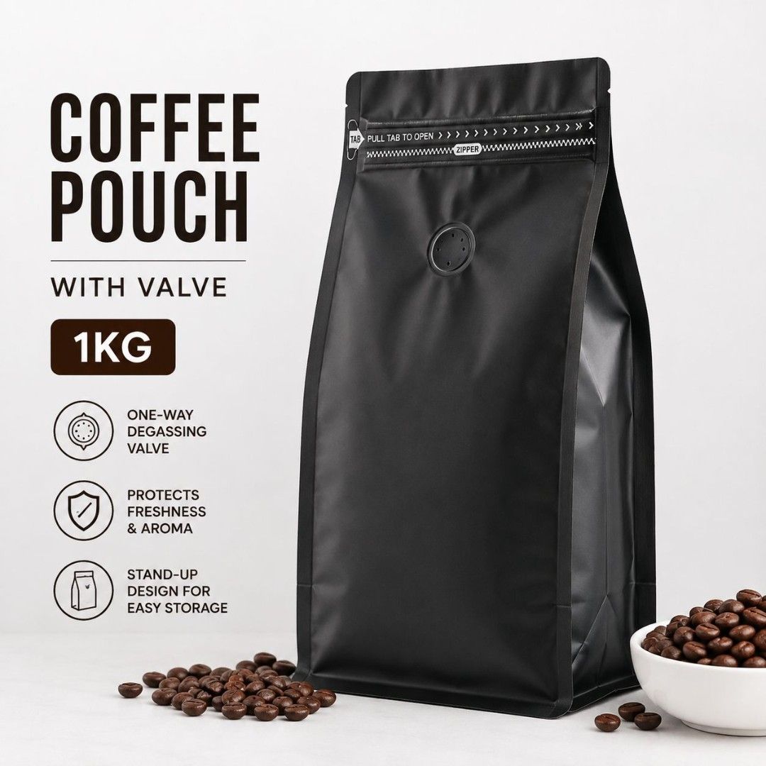 Coffee Pouch 1kg 50pcs per pack (Category: Food Organization & Storage) located in Manila. Submitted by chichoarder (Listing ID 1456363265, Image 1). Description: 125g 250g 500g also available.