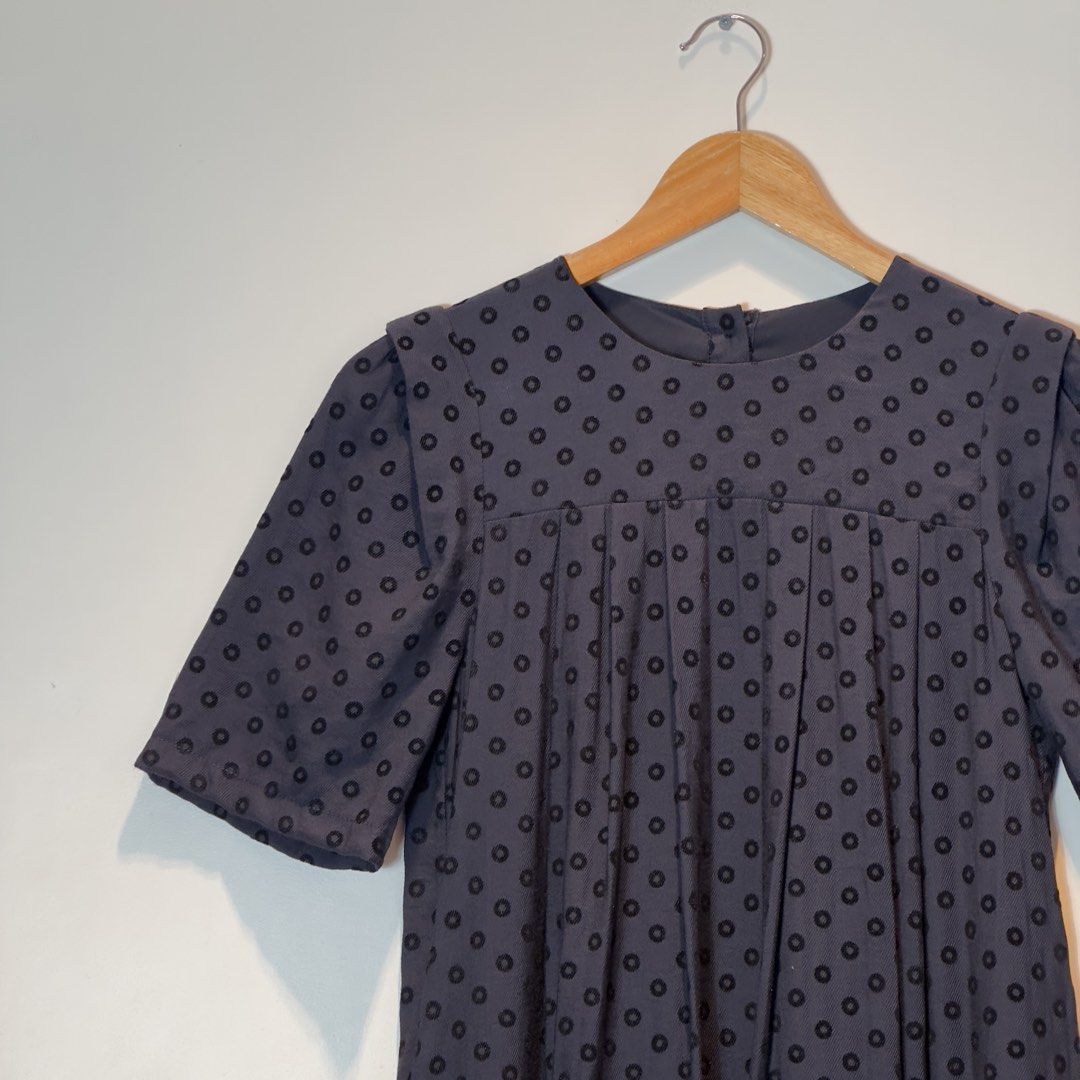 Dark Grey Polka Dot Midi Dress with Pleated Bodice Medium (Category: Dresses) located in Tarlac. Submitted by kllyctr (Listing ID 1456400839, Image 3). Description: - Dark grey midi dress - Subtle all-over polka dot pattern - Pleated bodice - Short sleeves - Back zipper closure - Versatile for casual or dressed-up looks *What you see is twhat you get *Used but not abused *Accessories not included 🚛Shipping via J&T only 1pc/100 | 2-3pc/160 | 4-6p