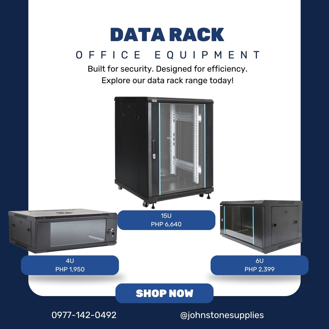 Data Rack, Server rack, data cabinet (Category: Office & Business Technology) located in Quezon City. Submitted by balahaylaa00272 (Listing ID 1456256178, Image 1). Description: - Secure and efficient data racks for your office needs. - Available sizes: -4u, 6u, 9u, 12u, 18u, 22u, 32u, 37u, 42u, 47u - Built for security and designed for efficiency..